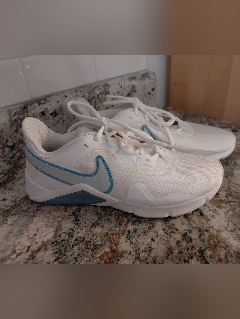 Nike White Blue Legend Essential 2 Athletic Shoes Sneakers